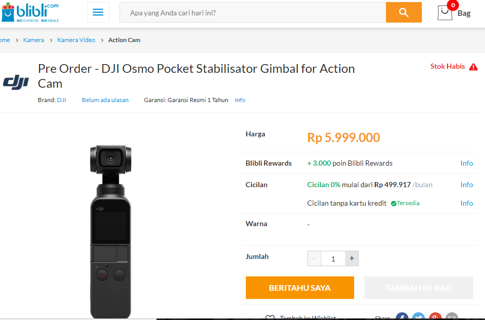 Harga Dji Osmo Pocket Terjangkau dengan Kamera Gimbal Seukuran Telapak Tangan